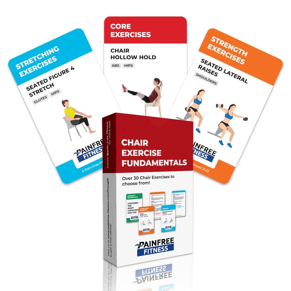 (35+ Cards) Seated Chair Exercise Fundamentals Flashcards Pain-Free Fitness, 3x5 in, Workout Cards Suitable for Mobility-Limited Individuals, Tear-Resistant, Bend Resistant Flashcards