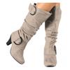 Bcshiye Women's Mid-Calf Boots Round Toe Low Heel Zipper Buckle Slouchy Wide Calf Wide Width Knee High Boots Shoes view 1