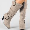 Bcshiye Women's Mid-Calf Boots Round Toe Low Heel Zipper Buckle Slouchy Wide Calf Wide Width Knee High Boots Shoes view 2