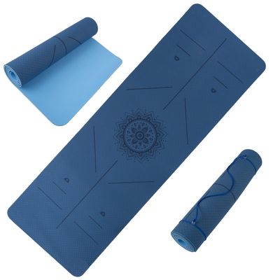 Yoga Mat with Alignment Marks - Lightweight Exercise Mat with Carry Strap for Home Workout or Travel by Wakeman Outdoors (Blue)