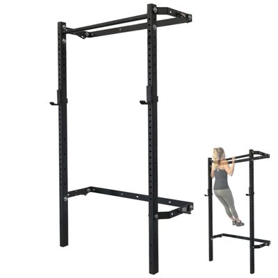 PRx Performance Murphy Foldable Squat Rack with Space-Saving Pull-Up Bar - Wall-Mounted Gym Equipment, Includes J-Cups for Barbell, Ideal for Strength Training, Bench Press and Leg Squats (Straight Pull-Up Bar)