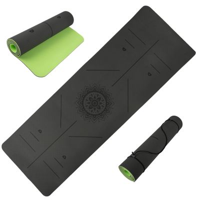 Yoga Mat with Alignment Marks - Lightweight Exercise Mat with Carry Strap for Home Workout or Travel by Wakeman Outdoors (Gray and Green)