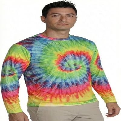 INGEAR Mens UPF 50+ Long Sleeve Sun Shirt Quick-Dry UV Protection Rash Guard for Fishing, Hiking, Swimming & Outdoor Sports (Bright Tiedye, Medium)