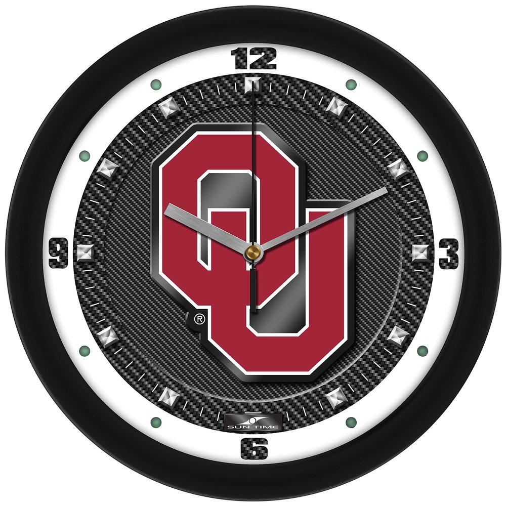 SunTime Oklahoma Sooners Wall Clock, Printed Carbon Fiber Team Art, Silent Non-Ticking Quartz Movement, 11.5"