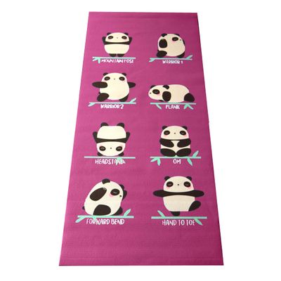 Bean Products 60x24 Non Slip Yoga Mat for Exercise - 3mm Thick Comfortable Workout Floor Mat for Adults - Eco Friendly Foldable Yoga Mat for Yoga, Pilates, Gym and Stretching, Raspberry Panda
