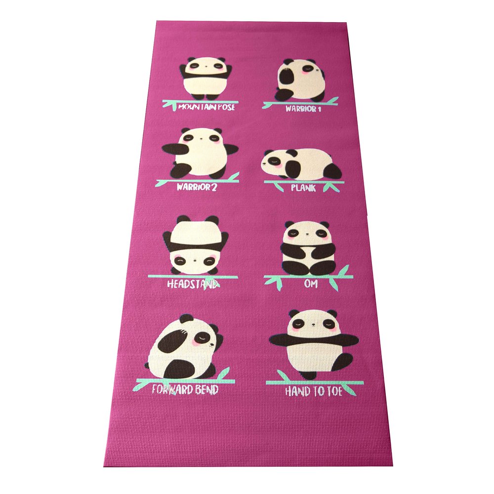 Bean Products 60x24 Non Slip Yoga Mat for Exercise - 3mm Thick Comfortable Workout Floor Mat for Adults - Eco Friendly Foldable Yoga Mat for Yoga, Pilates, Gym and Stretching, Raspberry Panda