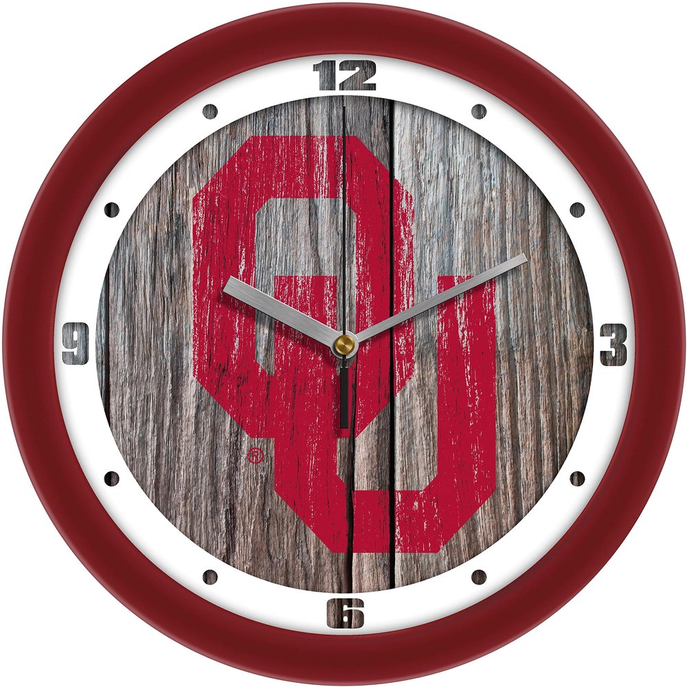 SunTime Oklahoma Sooners Weathered Wood Print Team Wall Clock