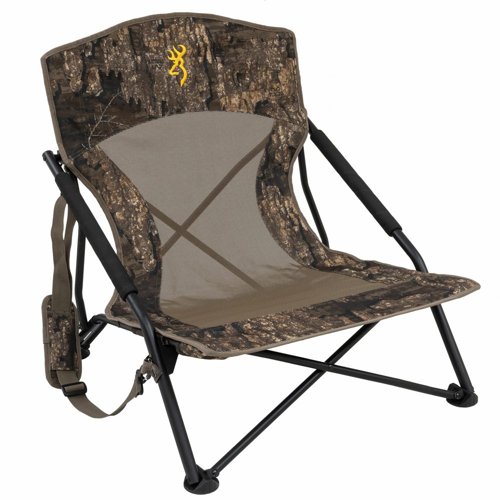 Browning Strutter Camo Turkey Hunting Chair with Foldable Low Profile Compact Design, Durable Steel Frame, and Padded Shoulder Carry Strap and Carry Bag
