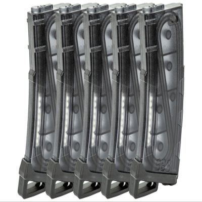 Lancer Tactical Airsoft M4 M16 Series Polymer 130 Round Transparent Window High Speed Mid-Cap Airsoft Magazine- Pack of 5 (Smoked 5 Pack)