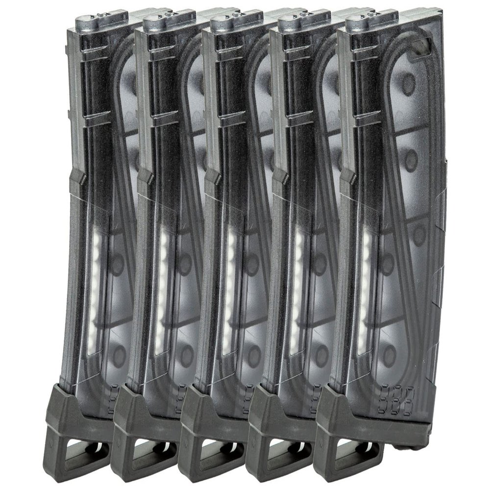 Lancer Tactical Airsoft M4 M16 Series Polymer 130 Round Transparent Window High Speed Mid-Cap Airsoft Magazine- Pack of 5 (Smoked 5 Pack)