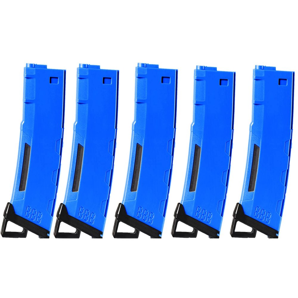 Lancer Tactical Airsoft M4 M16 Series Polymer 130 Round Transparent Window High Speed Mid-Cap Airsoft Magazine- Pack of 5 (Blue 5 Pack)