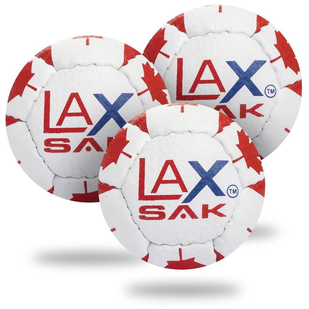 Lax Sak Soft Practice Lacrosse Balls - Same Weight & Size as a Regulation Lacrosse Balls, Great for Indoor & Outdoor Practices, Less Bounce & Minimal Rebounds - Canada Flag, 3 Pack