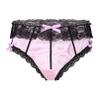 Jugaoge Mens Shiny Ruffled Floral Lace Briefs Panties Frilly Knickers Lingerie Sissy Underwear Pink X-Large view 1