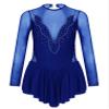 FEESHOW Women's Adult Figure Ice Skating Dress Long Sleeves Ice Skating Skirt Competition Gymnastics Leotard Royal_Blue Small view 2