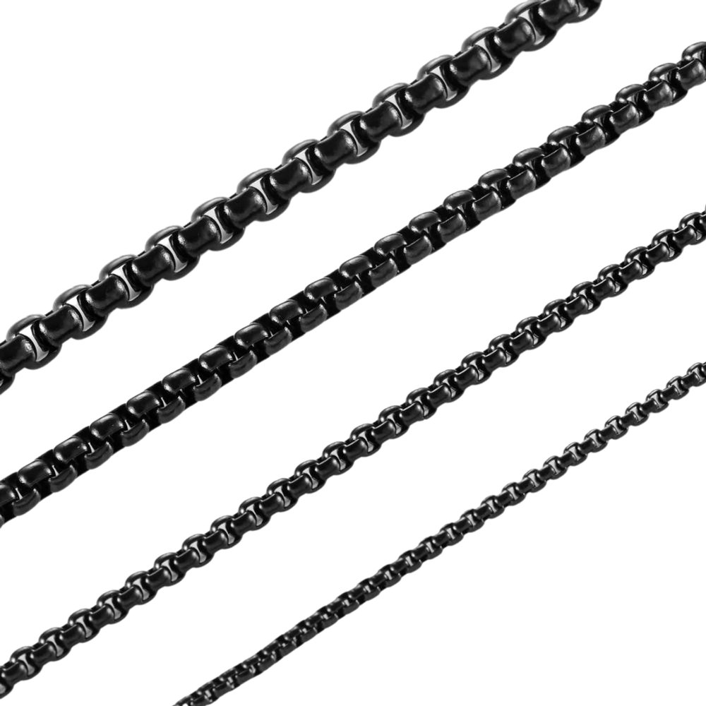 INFINIQUE CREATIONS 18k IP Black Plated Stainless Steel Round Box Chain Bracelet Necklace 1.5-5mm 7"-38" (28, 3.5mm, Black)