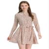 Allegra K Women's Peter Pan Collar Lace Trim Button Long Sleeves Floral Shirt Dress with Belt Beige S view 1