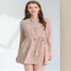 Allegra K Women's Peter Pan Collar Lace Trim Button Long Sleeves Floral Shirt Dress with Belt Beige S view 2