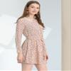 Allegra K Women's Peter Pan Collar Lace Trim Button Long Sleeves Floral Shirt Dress with Belt Beige S view 3