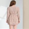 Allegra K Women's Peter Pan Collar Lace Trim Button Long Sleeves Floral Shirt Dress with Belt Beige S view 4