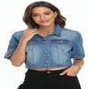 Dilgul Women's Denim Jacket Button Down Short Sleeve Cropped Jean Jacket Coat Dark Blue S view 3