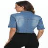 Dilgul Women's Denim Jacket Button Down Short Sleeve Cropped Jean Jacket Coat Dark Blue S view 4