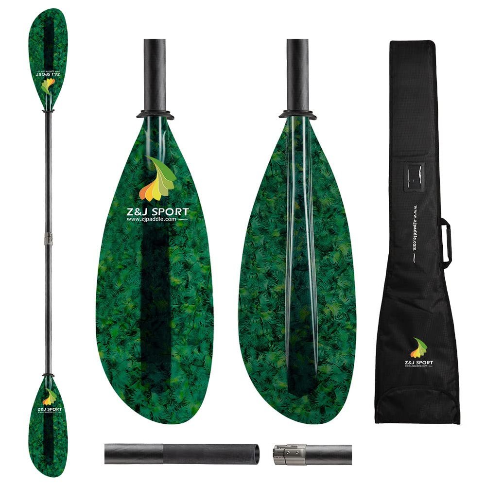 Z&J SPORT Kayak Paddle with Bag, Carbon Shaft and Fiberglass Blade, Recreational Touring Kayak Paddle for Dynamic Kayaking in Ocean, River, Lake (Green Grass,Straight-200-210cm)