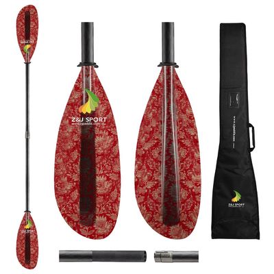 Z&J SPORT Kayak Paddle with Bag, Carbon Shaft and Fiberglass Blade, Recreational Touring Kayak Paddle for Dynamic Kayaking in Ocean, River, Lake (Red Plant,Straight-200-210cm)