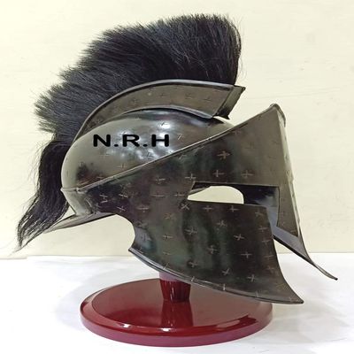 Medieval Armour King Leonidas Helmet Black Finish Greek Spartan 300 Roman Halloween Helmet with Wooden Stand