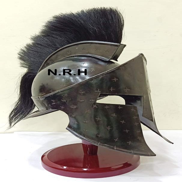 Medieval Armour King Leonidas Helmet Black Finish Greek Spartan 300 Roman Halloween Helmet with Wooden Stand