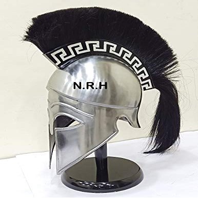 Nautical Replica Hub Medieval Greek Corinthian Helmet Wearable Armor with Plumes Silver Finish Roman Trojan Halloween Helmet W/Stand