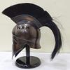 Medieval Greek Corinthian Halloween Helmet Armor Knight Spartan Wooden Stand Helmet with Black Plume view 2