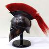 Medieval Greek Spartan Corinthian Helmet with red Plume Ancient Wooden Stand Antique Two Ton Halloween Helmet view 3