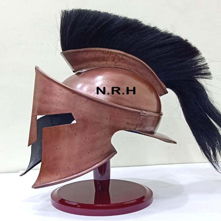 Corinthian Wearable Armor Halloween Helmet with Plumes 300 Movie Authentic Copper Helmet Wooden Stand