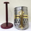 Knights Templar Crusader Halloween Helmet Medieval Armor Brass Cross Silver Helmet W/Stand view 2