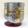 Knights Templar Crusader Halloween Helmet Medieval Armor Brass Cross Silver Helmet W/Stand view 3