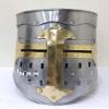 Knights Templar Crusader Halloween Helmet Medieval Armor Brass Cross Silver Helmet W/Stand view 4