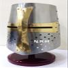 Brass Crusader Helmet Armor (Great Helm) with Wooden Stand Handmade Silver Halloween Helmet view 3