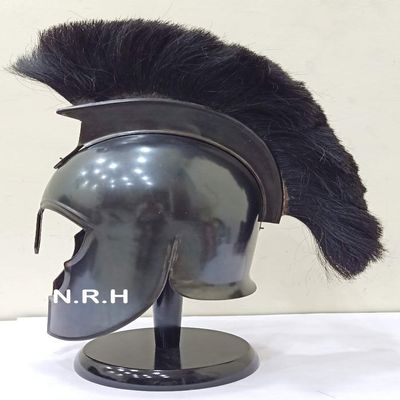 Nautical Replica Hub Troy Armor Helmet (Steel) | Medieval Knight Armor Costume | Black Metal LARP Reenactment Halloween Helmet W/Wooden Stand