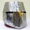 Nautical Replica Hub Brass Crusader Helmet | Halloween Medieval Metal Knight Helmets Medieval Costumes LEATHER LINER W/Stand view 1