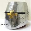 Nautical Replica Hub Brass Crusader Helmet | Halloween Medieval Metal Knight Helmets Medieval Costumes LEATHER LINER W/Stand view 4