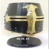 Medieval Knight Crusader Templar Helmet Black Mason Brass Cross Halloween Helmet with Liner Wooden Stand view 1