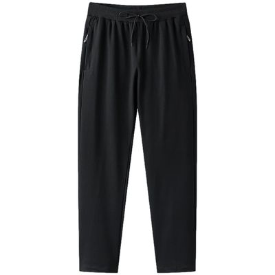 ANUFER Mens Slim Fit Cotton Sweatpants Jogging Bottoms with Zipper Pockets Casual Trousers Open Bottom Black S