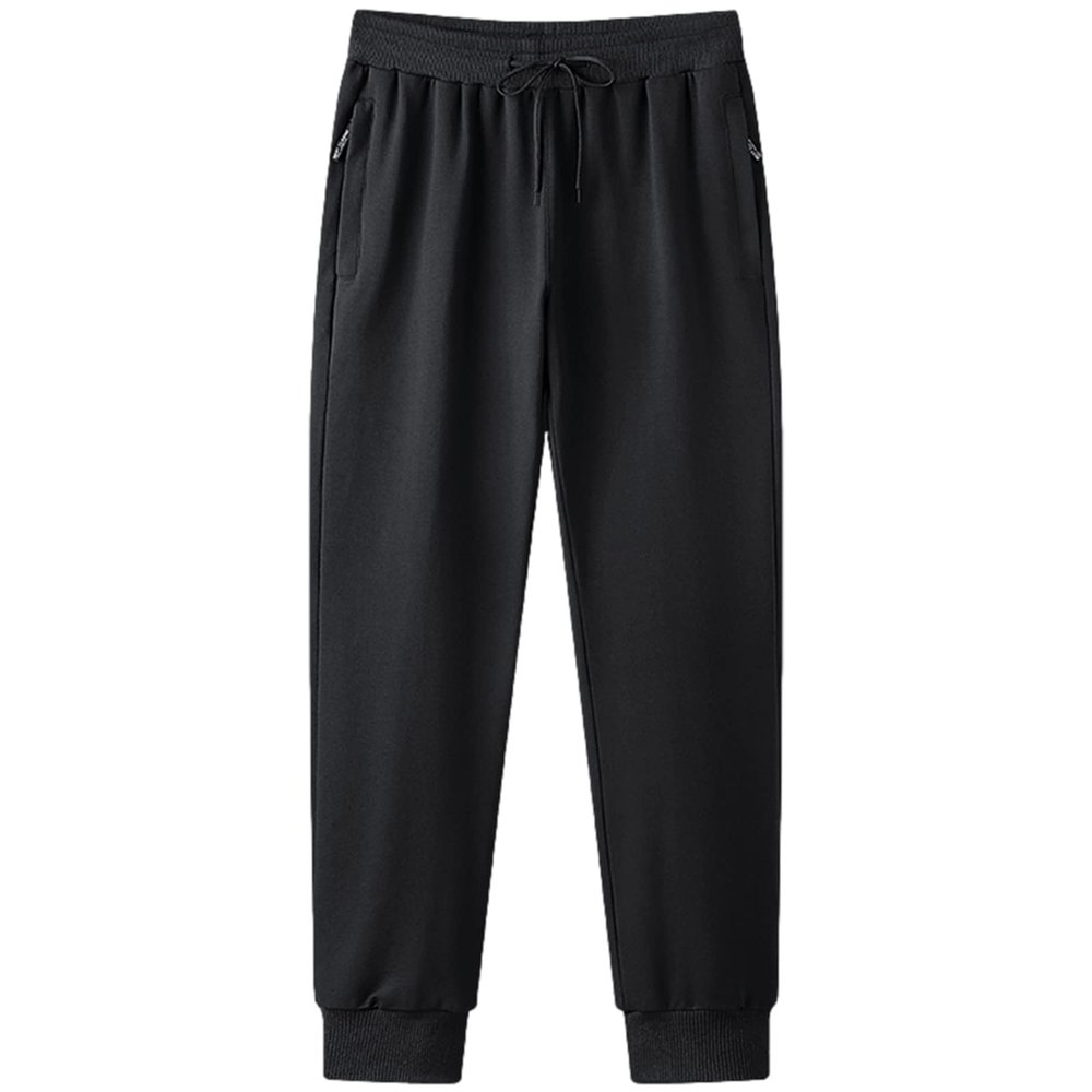 ANUFER Mens Slim Fit Cotton Sweatpants Jogging Bottoms with Zipper Pockets Casual Trousers Closed Bottom Black 5XL