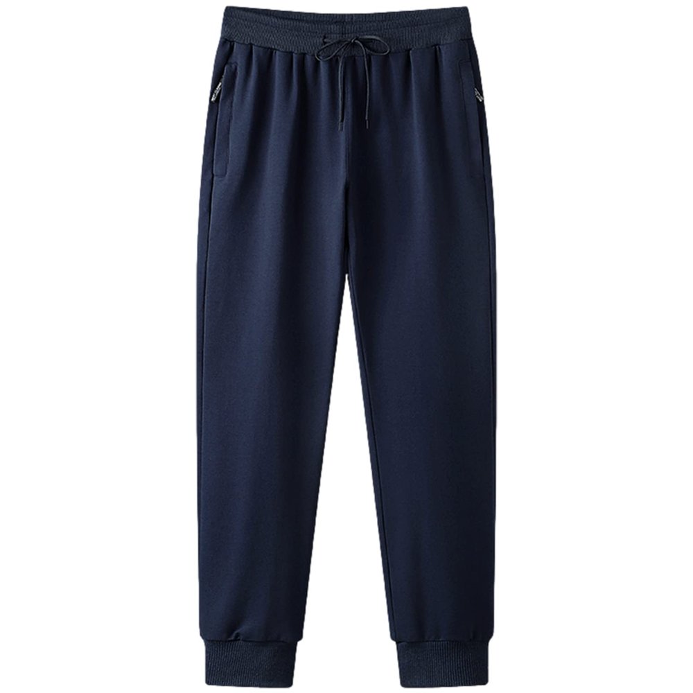 ANUFER Mens Slim Fit Cotton Sweatpants Jogging Bottoms with Zipper Pockets Casual Trousers Closed Bottom Navy XXL