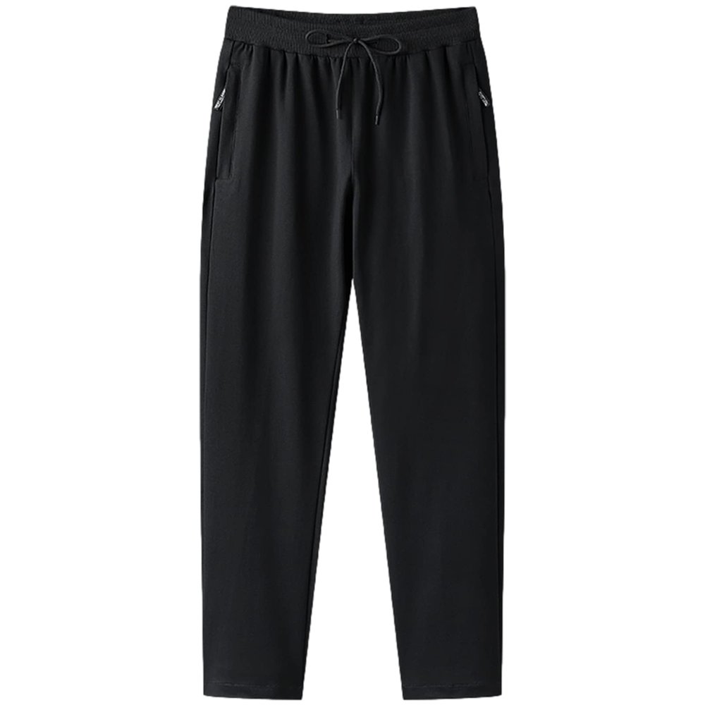 ANUFER Mens Slim Fit Cotton Sweatpants Jogging Bottoms with Zipper Pockets Casual Trousers Open Bottom Black 4XL