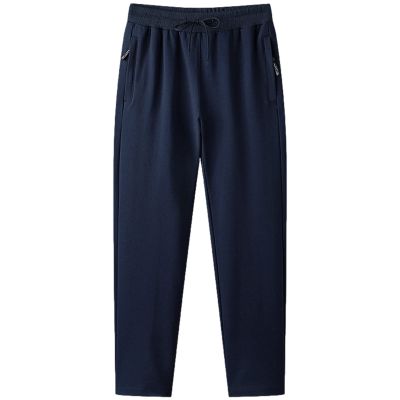 ANUFER Mens Slim Fit Cotton Sweatpants Jogging Bottoms with Zipper Pockets Casual Trousers Open Bottom Navy S