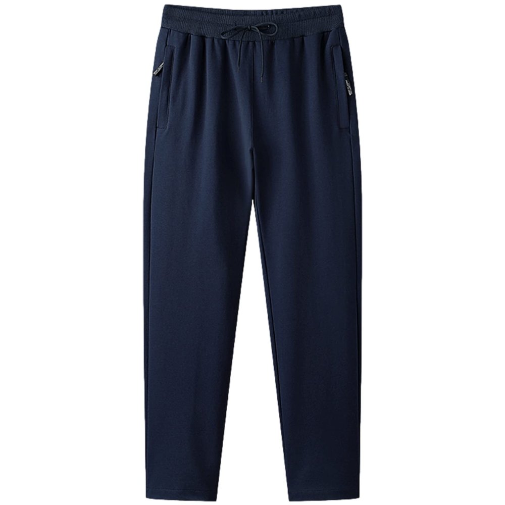 ANUFER Mens Slim Fit Cotton Sweatpants Jogging Bottoms with Zipper Pockets Casual Trousers Open Bottom Navy S