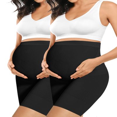 Peauty Maternity Dress Maternity Shapewear Elastic High Waist Mid Thigh Pregnancy Underwear Pregnancy Shapewear for Dresses (Double Black L)
