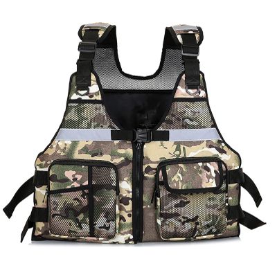7HAHA3 Camouflage Sea Fishing Vests Professional Rock Fishing Jacket Multi Pockets Night Reflected Buoyancy Suit,Green