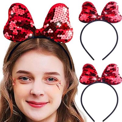 EVILD Sequin Hair Bow Glitter Bows Headband Christmas Hair Accessories for Women (Pack of 2)